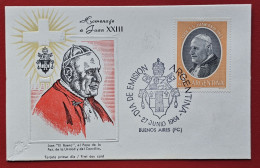ARGENTINA 1964 HOMENAJE PAPA JUAN XXII POPE JOHN XXII BUENOS AIRES TARJETA DIA DE EMISION - Storia Postale