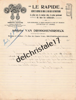 96 0568 MOLENBEEK-BRUXELLES BELGIQUE 1910 Extincteurs LE RAPIDE Des Éts Adolphe VAN DROOGHENBROECK Rue Des Quatre Vents - Vestiario & Tessile