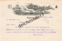 96 0440 MEMPHIS TENNESSEE ÉTATS-UNIS 1908 Fuits Nuts Produce D. CANALE & Co Main Street à SAUVION & Co à COGNAC - Etats-Unis