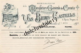 96 0332 BRUXELLES BELGIQUE 1904 Manufacture Corsets Usine Vapeur VAN BEIRS CASTEELS Rue Du Progrès - Vestiario & Tessile