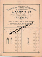 96 0359 LIÈGE BELGIQUE 1895 Fabrique De Produits Céramiques & Réfractaires J. KAMP & Cie Quai De Fragnée VAL BENOIT - Straßenhandel Und Kleingewerbe