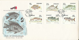 Zimbabwe FDC 12-7-1989 Complete Set Of 6 Fish Of Zimbabwe With Cachet - Zimbabwe (1980-...)