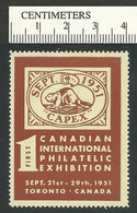 B65-89 CANADA 1951 1st Philatelic Exhibition CAPEX Red-brown On Buff MNH - Werbemarken (Vignetten)