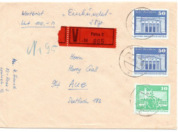 60111 - DDR - 1976 - 2@50Pfg Gr.Bauten MiF A W-Bf (100 M / 28g) PIRNA -> Aue - Lettres & Documents