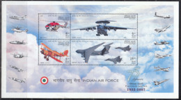 India Miniature 2007, MS, Platinum Jubilee Indian Air Force, Airplane, Aviaiton, Helicopter., Militaria, Defence - Unused Stamps