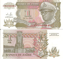 Zaire P47, 1 N Likuta, Mobutu In Uniform / Monument Of The Kamanyola, 1993 UNC - Zaïre