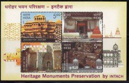 India 2009 MNH Miniature, Heritage Monuments Preservation By INTACH Jasalmer Fort Buddha Monguyu Monastry. Church - Unused Stamps