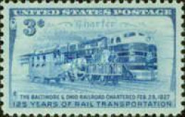 United States 1952 125th Anniversary Baltimore & Ohio Railroad Charter Train Horse Celebrations Trains Railway Stamp MNH - Unused Stamps