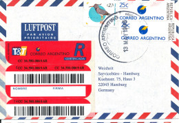 Argentina Registered Air Mail Cover Sent To Germany 13-5-1996 With A Stamp And Franking Labels - Cartas & Documentos
