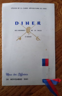 Paris 1961,  Mess Des Officiers, Légion De La Garde Républicaine, Diner Des Membres De La Salle D'Armes, Escrime - Menu - Documenti