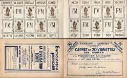 CARNET Franchise Militaire, Timbre N° 10A  "CARNET DE 20 VIGNETTES DES ARMEES". Parfait état, Bas Prix. - Timbres De Franchise Militaire