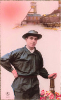 METIERS - Un Homme Travaillant Aux Mines - Lanterne - Wagons De Charbons - Colorisé - Carte Postale Ancienne - Miniere