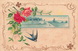 ILLUSTRATEUR NON SIGNE - Portail D'une Demeure Esquissé - Roses - Oiseau - Carte Postale Ancienne - Ante 1900