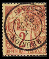 1881-1886. COLONIES FRANCAIS. 2 C COLONIES POSTES. Thin. Cancelled REUNION.  - JF536772 - Other & Unclassified