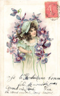 ILLUSTRATEUR NON SIGNE - Petite Fille Avec De Grandes Fleurs Violettes  - Carte Postale Ancienne - Non Classés