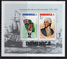 Dominica 1976 Block 2v American Revolution Bicentennial Admiral Hood Flag Ship MNH - Dominica (...-1978)