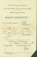 Guerre 14 Sauf Conduit Laissez Passer Ausweis En Bicyclette Gouvernement Militaire De Paris Préfecture Police - Oorlog 1914-18