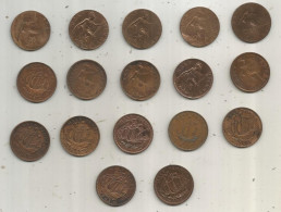 Monnaie, Grande Bretagne, Angleterre, 1/2 , Half Penny, De 1912 à 1965, 2 Scans, LOT DE 17 MONNAIES - Lots & Kiloware - Coins