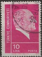 TURKEY 1972 Kemal Ataturk - 10l. - Mauve On Pink FU - Usados