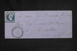 FRANCE - Napoléon ND 20ct Bleu/Vert Sur Enveloppe ( Signée Calves ) Pour Montpellier En 1864 - L 147786 - Lettres & Documents