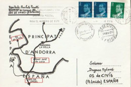 Postal Enviada En Seo D'Urgell (España), Dirigida Al EXCLAVE De Os De Civis, Accesible Sólo Por Carretera Por Andorra. - Storia Postale