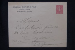 FRANCE - Entier Postal Type Semeuse Avec Repiquage Commercial Pernod Fils Pour Agen - L 147819 - Bigewerkte Envelop  (voor 1995)