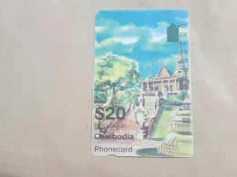 Cambodia-(I951814B)-tample-(60)-(0112718712)-(tirage-?)-($20)-used Card+1card Prepiad - Cambodja