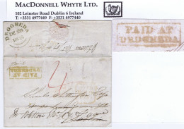 Ireland Louth 1835 Lettersheet To Dublin Prepaid "4" With Boxed PAID AT/DROGHEDA And Black DROGHEDA DE 28 1835 - Prephilately