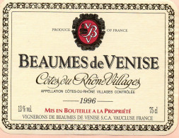 J1710 - Étiquette De VIN - BEAUMES De VENISE - Côtes Du Rhône Villages 1996 - Côtes Du Rhône