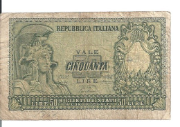 ITALIE 50 LIRE 1951 VG+ P 91 A - 50 Liras