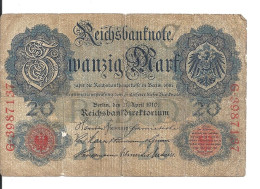 ALLEMAGNE 20 MARK 1910 VG+ P 40 - 20 Mark