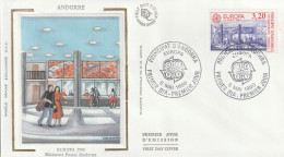 " EUROPA 1990 : BATIMENT POSTAL " Sur Enveloppe 1er Jour Sur Soie D'ANDORRE De 1990. Parfait état. FDC A SAISIR - 1990