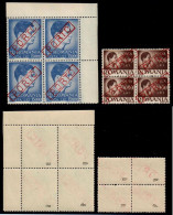 Romania 1947 Postage Due Emergency Overprint On Inflation Stamps, Set Of 2 MNH Expertized Odor Blocks Of 4 - Portomarken