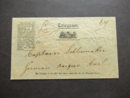 GB Vor 1900 Umschlag Telegram For Captain Schloemaker German Barque Carl / OHNE Inhalt!! - Brieven En Documenten