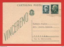 R.S.I.:  21/12/1943  I.P. VINCEREMO  -  15 C. VERDE  CON  GEMELLO  VIAGGIATO  -  FILAGRANO  C 97 B - Interi Postali