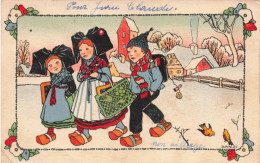 ENFANT  - Dessins D'enfants - Des Petits Paysans Allant à L'école En Hiver - CARTE POSTALE ANCIENNE - Dessins D'enfants