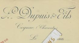 1915  ENTETE Dupuis & Fils Cognac Charente  Prix Courant Aigrefeuille Bons Bois Fins Bois Petite  Grande Champagne - 1900 – 1949