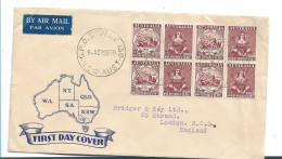 Aus476 / AUSTRALIEN - Briefmarken Jubiläum, 100 Jahre, FDC 1950 Nach GB - Briefe U. Dokumente