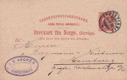 Norvège Entier Postal Christiania Pour L'Allemagne 1895 - Enteros Postales