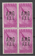 1947 Italia Italy Trieste A  AEREA RADIO Quartina 50 Lire Aereo MNH** Air Mail Block 4 - Luchtpost