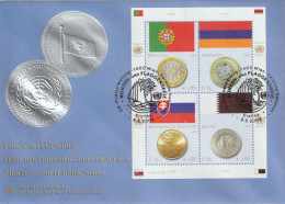 United Nations Vienna FDC Mi 534-537 Flags And Coins - Portugal - Armenia - Slovakia - Qatar 2008 - FDC