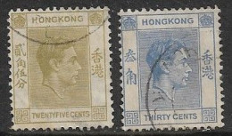 HONG KONG KGVl 1938 DEFINITIVES 25c OLIVE & 30c BLUE PAIR - Oblitérés