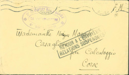 Guerre 40 FM 3e Régiment De La Garde 4e Escadron Vichy 1943 Cachet Retour à L'envoyeur Relations Suspendues (Corse) - Oorlog 1939-45