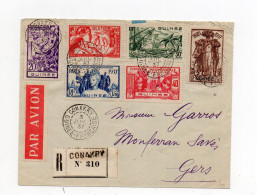 !!! GUINEE, SERIE EXPOSITION 1937 SUR LETTRE RECO DE CONAKRY DU 3/7/1937 POUR LE GERS - Storia Postale