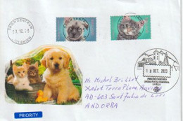 2023. Norwegian Forest Cat. Norwegian Elkhound, Letter To Andorra (Principat) With Arrival Andorran Illustrated Postmark - Brieven En Documenten