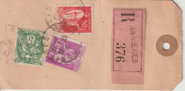 France étiquette De Colis Recommandé 1935 D'Asnières Pour Rouen - 1921-1960: Période Moderne
