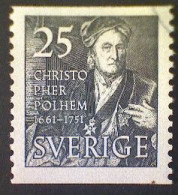 Sweden (Sverige), Scott #427, Used (o), 1951 Coil, Christopher Polhem, 25ö, Gray - Oblitérés