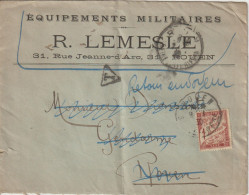 Lettre Taxée 1930 De Rouen Pour Rouen Retour Envoyeur Inconnu Gendarmerie - 1859-1959 Briefe & Dokumente