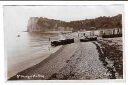 Real Photo Postcard, Kent, Dover, St. Margarets Bay, Beach Huts, Cliffs, Boats, Coastal View. - Dover