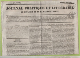JOURNAL POLITIQUE TOULOUSE 2 08 1836 - CEREMONIE AUX INVALIDES VICTIMES 1830 - ARC DE TRIOMPHE DE L'ETOILE - USA CONGRES - 1800 - 1849